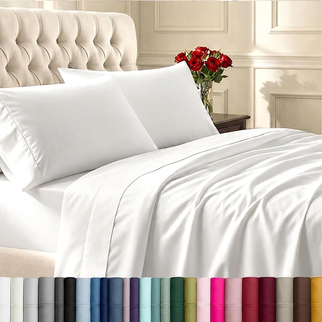 California Design Den King Size Sheets Set - Soft 400 Thread Count Sateen, Natural 100% Cotton Sheets King Size, Deep Pockets with All Around Elastic for a Snug Fit, Durable Bedding, White