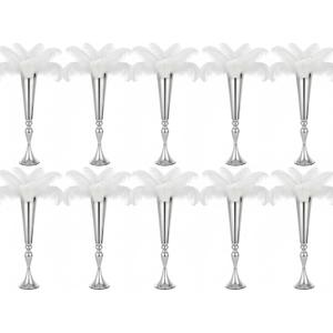 LoveCat 10pcs of Metal Trumpet Silver Vases for Table Centerpieces, Anniversary Celebration Wedding Party Dinner Table Centerpieces, Wedding Decorations, 21.9in/55.5cm Tall Minimalism Vases