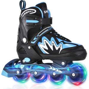 TOMSHOO Adjustable Inline Skates for Kids Outdoor Roller Skates with Full Light Up Wheels Roller Blades for Girls and Boys Birthday Gift (Small - Little Kid (10C-13C), Blue)