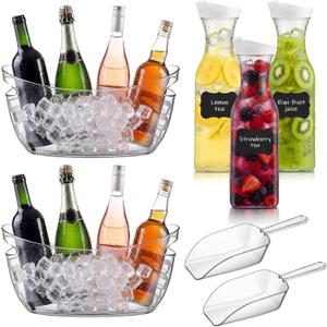 meekoo Mimosa Bar Clear Plastic Ice Bucket for Champagne Parties and Cocktail Buckets Set with Juice Carafes, Scoops, Chalkboard Labels, and Markers for Brunch, Bridal Showers, and Weddings