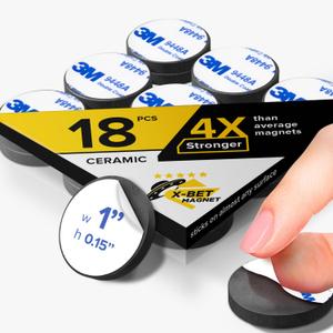 X-bet MAGNET Strong Adhesive Magnets  1 Inch Round Heavy-Duty Magnets with Backing, 18 Pack  Industrial Use for Metal Surfaces, Organization & Mounting