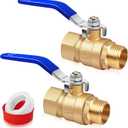 FANOVO 1/2 inch Forged Brass Ball Valve with Male x Female NPT Thread Full Port Connection, 2Pack Heavy Duty 1/2'' M to F NPT Threaded Metal Shut Off Control Valves Connector, for Water, Oil, and Gas