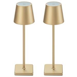 kelary 2 Pack Rechargeable Cordless Table Lamps, 5200mAh Battery Touch Table Light, Aluminum Shell Stepless Dimmable Portable LED Desk Lamp for Dinner/ Restaurant/ Outdoor Gold