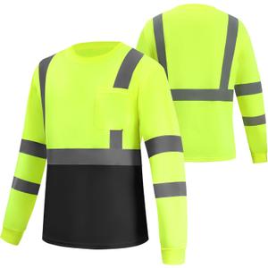 Hi Vis Reflective Long Sleeve Safety Work T Shirt Moisture Wicking DryBlend for Railway Workers Fast Dry Comfortable (Yellow, M)