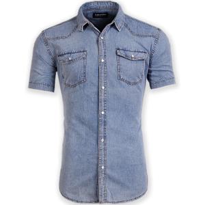 Men's Short Sleeve Double Pocket Snap Denim Shirt, XXL
