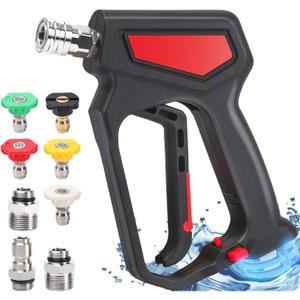 Pressure Washer Short Gun with Swivel, 5000 PSI/10.5 GPM High Power Washer Gun with 5 Nozzle Tips, 3/8'' Quick Connect and M22-14mm and M22-15 mm Fitting