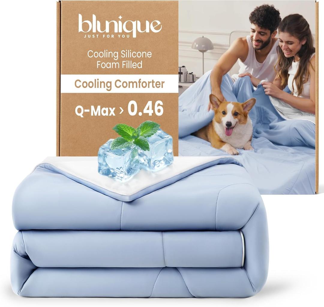 Cooling Silicone Foam Filled Cooling Comforter,Cooling Blanket for Hot Sleeper,Twin Size Summer Ice Comforter,All-Season Lightweight Bedding,Keep Cooling&Breathable All Night(60"x88") (Z-aqua Blue/White Upgrated Verson)