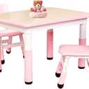 FUNLIO Kids Table and 2 Chairs Set for Ages 3-8, Height Adjustable Toddler Table and Chair Set, Easy to Wipe Arts & Crafts Table, for Classrooms/Daycares/Homes, CPC & CE Approved (3pcs Set) - Pink