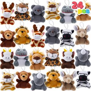 JOYIN 24 Pcs Mini Safari Animal Plush Toys (24 Units 3" Each), Animals Keychain Decoration for Kids, Small Stuffed Animal Bulk for Kids, Carnival Prizes, School Gifts, Party Favor Goodie Bags