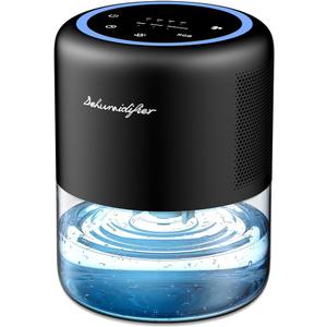 44oz(1.3L) Small Dehumidifier for Home, Auto-Off Quiet Portable Dehumidifier with 3 Modes, 10 Color Lights, 4 Timer Settings for Bedroom Bathroom Closet, Black(215 sq.ft)