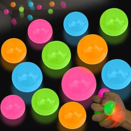 12Pcs Glow in The Dark Sticky Balls Toys, Upgraded Glowing Sensory Balls Stick to The Ceiling, Stress Balls for Kids and Adults, Autism& ADHD Toys, Stocking Stuffers & Party Favors