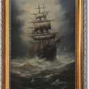 Framed Old Ship in Stormy Seas Canvas Print Vintage Dramatic Sailing Ship at Sea Poster Oil Painting Classic Elegant Wall Art for Living Room Bedroom Office Nautical Wall Decor 24x36inch