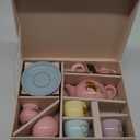 G.C Porcelain Tea Set for Girls Kids - 13pcs Pastel Tea Party Set with Gold Unicorn, Ceramic Teapot & Cup & Saucer & Suitcase, Pretend Play Christmas Birthday Gift Unicorn Toys for Girls 3 4 5 6