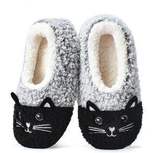 Cute Slippers for Women & Kids, Fuzzy Animal Slipper Socks with Non-slip Soles, Unique Funny Gifts (Gray)
