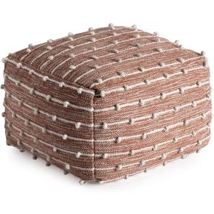 Anji Mountain 100% Handmade & Handcrafted Comfortable Home Dcor Pouf Ottoman Footrest for Living Room, Bedroom, Nursery, Kidsroom, Patio Furniture - (22" x 22" x 16"- Red,Ivory) (Brownstone)