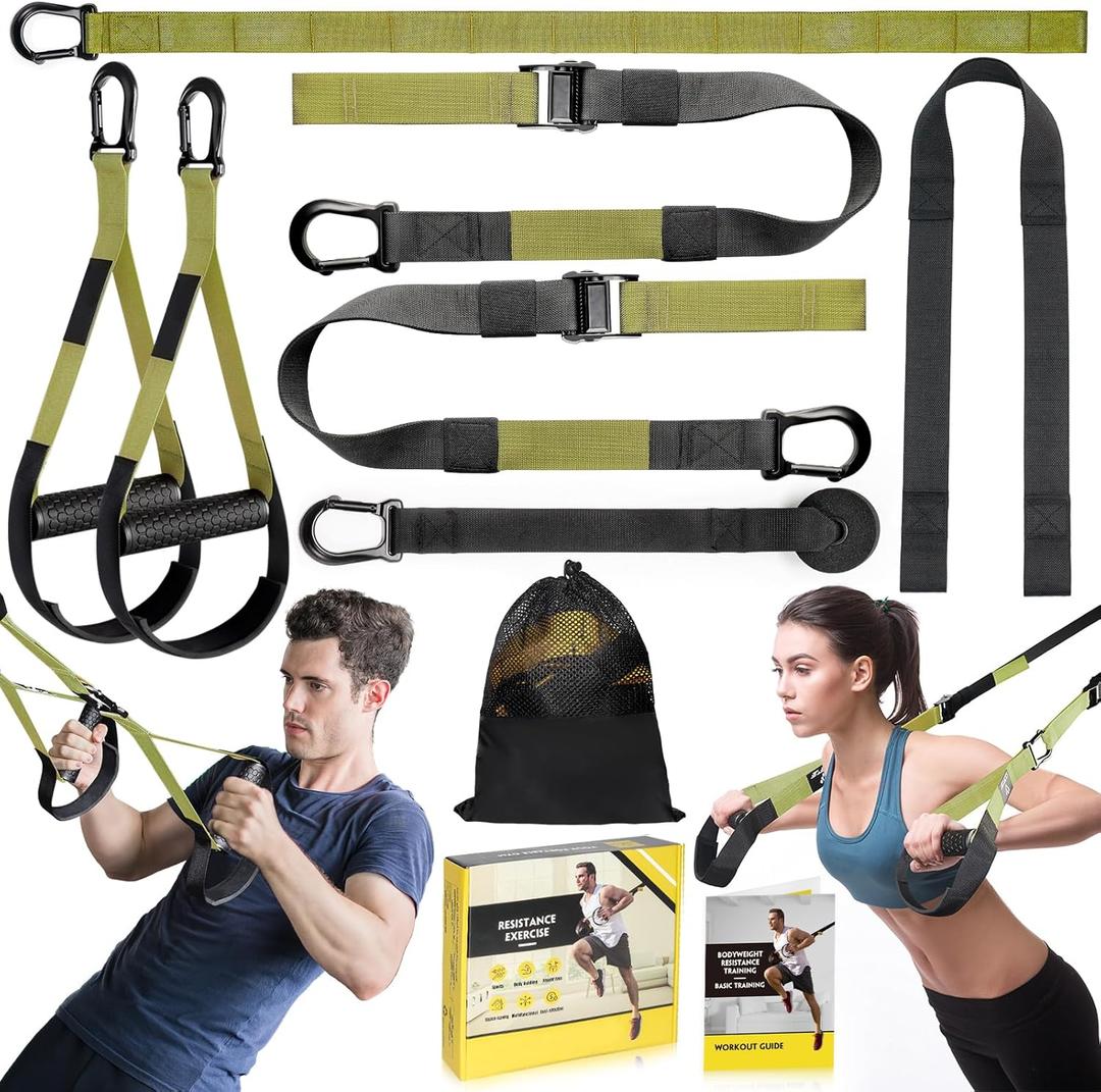 Home Resistance Training Kit, Resistance Trainer Exercise Straps with Handles, Door Anchor and Carrying Bag for Home Gym, Bodyweight Resistance Workout Straps for Indoor & Outdoor (Green)