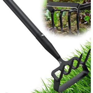 Ihomepark Garden Hoe, Stirrup Hoe with Adjustable Handle for Weeding Digger loosening Soil Metal Garden Cultivator Hoe with Rake Tiller Cultivator (30-62 Inch)