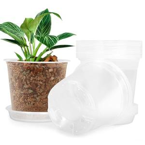 FUIJOL 5 Inch Clear Nursery Pots for Plants with Sacuers 12 Pack, Plastic Flower Pots with Drainage Holes, Variety Pack Seedlings Garden Pot for Indoor Outdoor (5 inch)