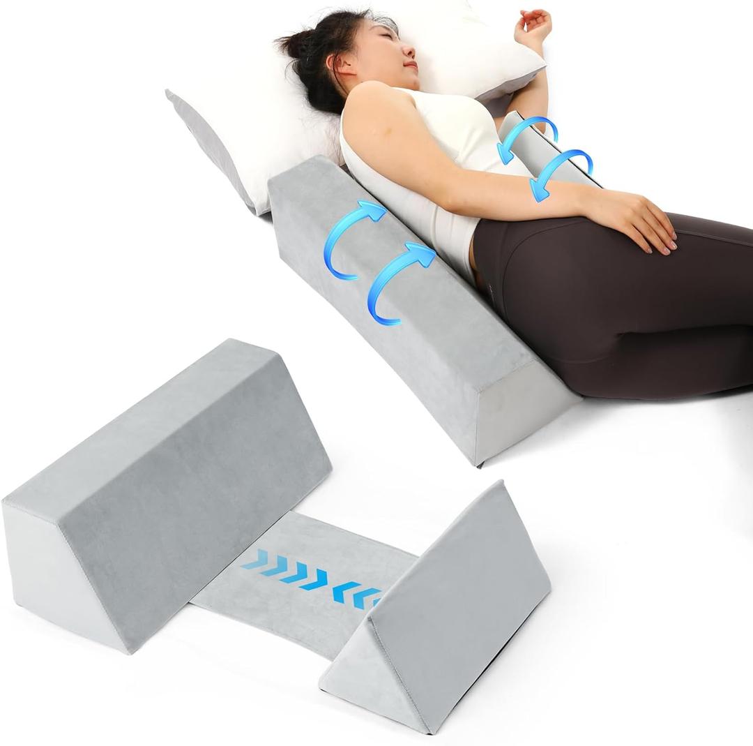 Positioning Wedge Pillow Side Sleeping Belt Connection, Limit Width Adjustable Bed Wedges Body Positioners for Back Pain Relief, Back Positioning Wedge for After Surgery, Anti Snoring, Back Support (Gray)