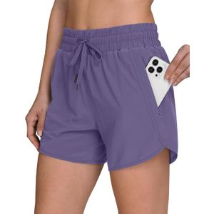 Women's 5" Running Shorts Quick Dry Sporty Athletic Gym Workout Shorts with Zipper Pockets Liner (Purple, S)