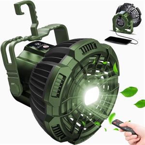 ayamaya Rechargeable Camping Tent Fan with LED Light, Remote Control, 7800mAh Portable Camping Lantern Fan USB Desk Ceilling Fan for Car, Office, Hurricane Emergency Survival