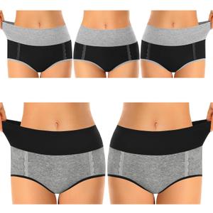 MISSWHO Cotton High Waisted Womens Underwear Soft Stretch Breathable Full Coverage Ladies Panties Multipack (L)