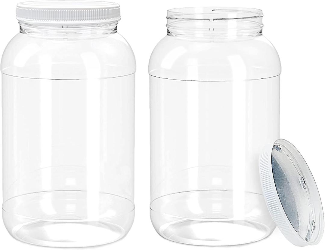 ljdeals 1 Gallon Clear Plastic Jars with Lids, Wide Mouth Storage Containers, Pack of 2, BPA Free, Food Safe