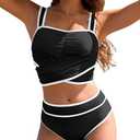 Jolefille High Waisted Bikini Sets for Women Two Piece Swimsuit Tummy Control Bathing Suit Modest Swim Suits Teens Swimwear L 