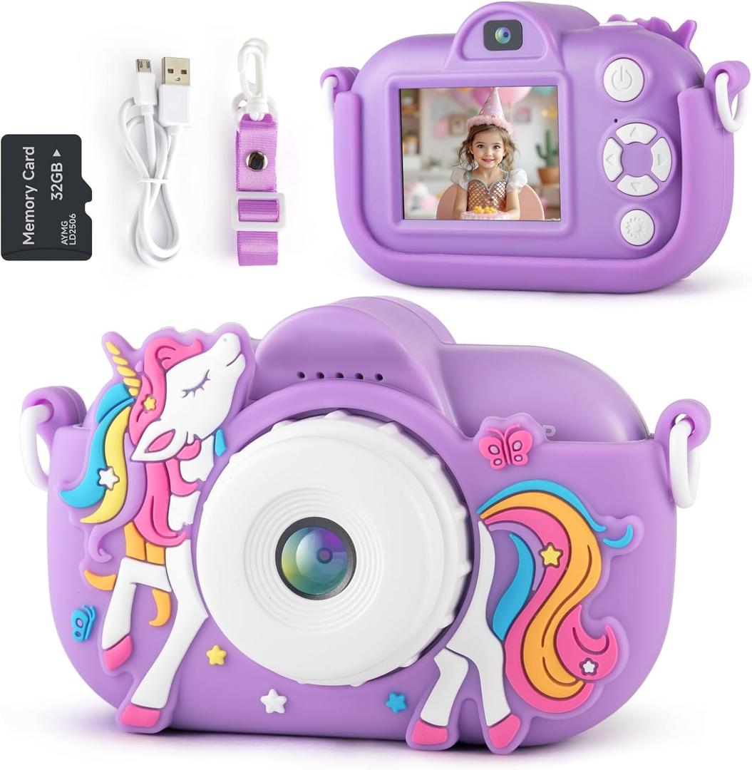 Kids Camera Toddler Toys for 3 4 5 6 7 8 Years Old Girls, 48MP HD Dual Lens Selfie Camera for Kids, 1080P HD Video Kids Digital Camera for Age 3-9 Christmas Birthday Gifts with 32G SD Card (Purple)