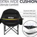 Oversized Camping Chairs for Adults - Heavy Duty Padded Outdoor Folding Lawn XL Camp Chair with Cup Holder Cooler Pockets for Outside Sports Beach Fishing Garden Portable Supports 500lbs, AllBlack