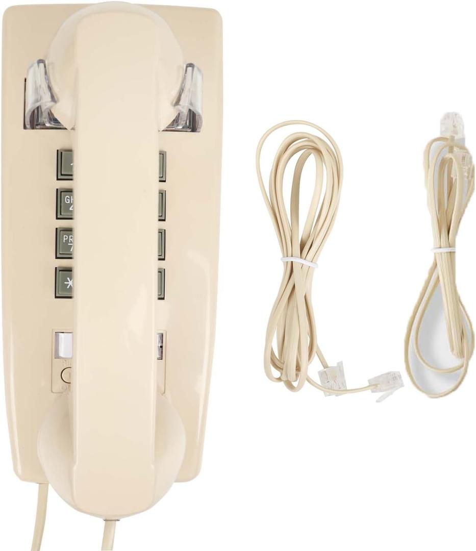 Retro Wall Phones, Old Wall Mounted Phone Landline Phone with Loud Mechanical Ringing Vintage Wall Corded Telephone with Volume Adjustable for Home, Hotel, School and Office (Beige)