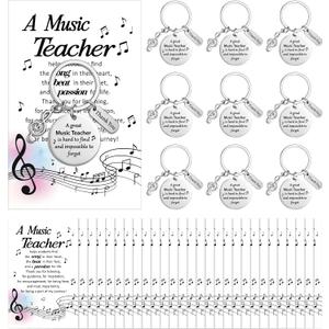 2 x 24 Sets Music Teacher Appreciation Gifts Music Keychain Gifts Bulk Thank You Musical Teachers Cards with Keyring for Women Men Teachers Musical Lovers Party Supplies