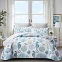 Coastal Bedding Queen Size Coastal Quilt with 2 Shams, Nautical Beach Comforter Sets Ocean Bedspreads Blue Seahorse Coverlet Summer Bedding, 90''x96'', Seahorse 