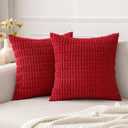 MIULEE Pack of 2 Red Corduroy Decorative Pillow Covers 20x20 Inch Soft Boho Striped Throw Pillow Covers Modern Farmhouse Home Decor for Sofa Living Room Couch Bed (20" x 20" (Pack of 2))