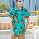 westwolf Little Big Boys Hawaiian Shirts Button Down Short Sleeve Tops Hawaiian Shirt for Kids 3-14T (5-6 Years, 01 Green Pineapple)