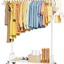 Sakugi Clothes Rack - Large-Capacity Clothing Racks for Hanging Clothes with Lockable Wheels, Space-Saving Metal Coat Rack for Bedroom, Laundry Room, Entryway, 45.6" x 16.9" x 59", White