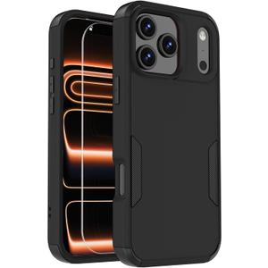 for iPhone 17 Pro Max Heavy Duty Protection Case, 3-Layers Anti-Slip Full Body Protective Drop Protection Shockproof with 1 Screen Protector for Apple iPhone 17 Pro Max6.9'' Black
