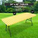 Rectangle Vinyl Table Cloth, Waterproof Elastic Fitted Tablecloth with Flannel Backing, Plastic Table Cover for Picnic, Camping, Outdoor (White & Yellow, 24"x48")