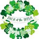 St Patricks Day Shamrock Door Sign Shamrock Wooden Wreath Green Clover Hanging Sign 3D Lucky Irish Ornament Wood Wreath for St. Patrick's Day Spring March Home Front Doors Wall Window Porch Decor