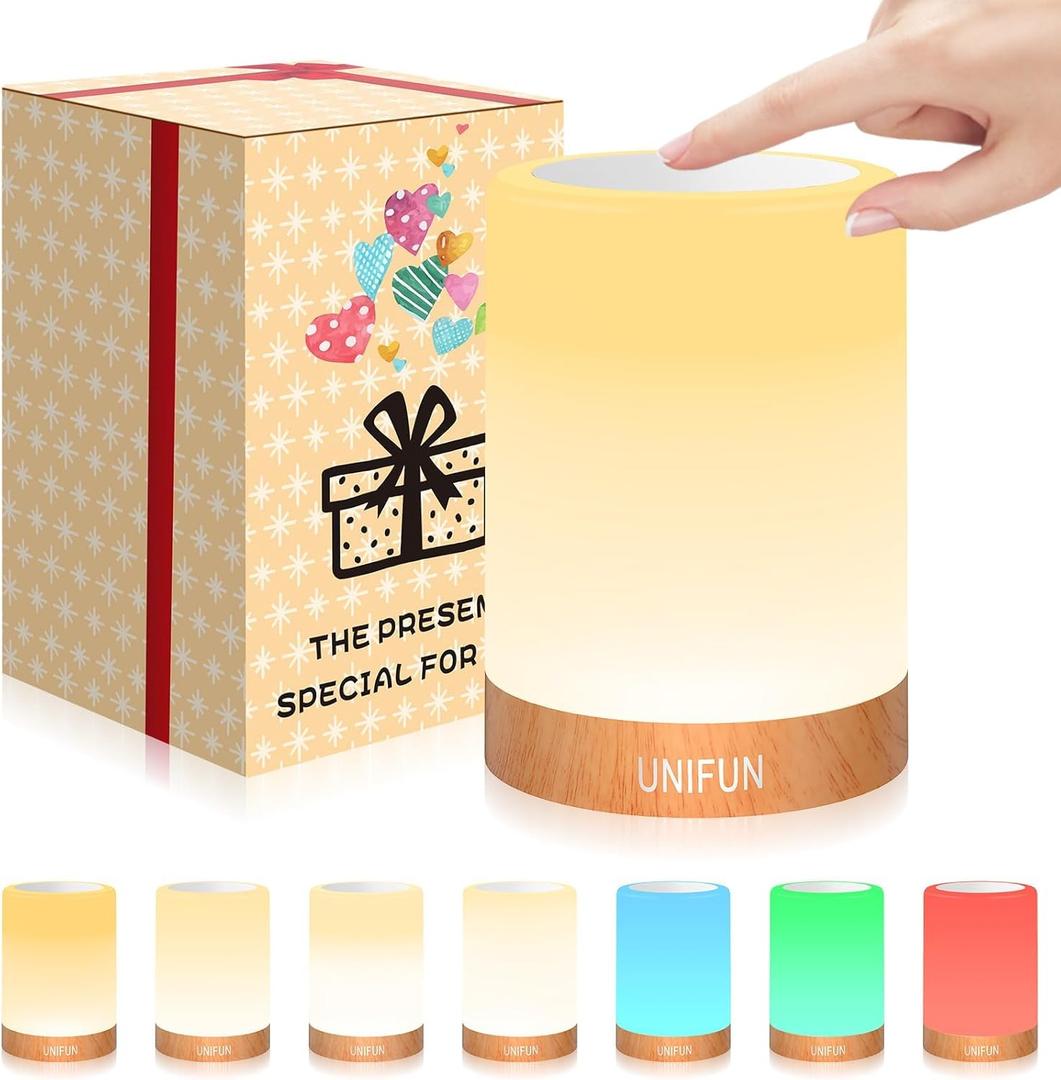 UNIFUN Touch Control Table Lamp, Smart Dimmable Bedside Lamp with RGB Color Changing & Warm White Light, Ambient Lighting for Bedroom Living Room, Holiday Gift, Taller Design