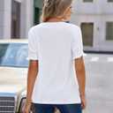 siliteelon Womens Summer Tops Pleated Square Neck Ruffle Puff Short Sleeve Blouse Cute Casual Vacation Outfits 2026 (White, S)