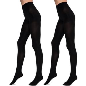 90D Soft Opaque Pantyhose 2 Pack, High-Waist, Full Coverage, Ultra Soft & Durable Pantyhose, Black Tights for Women - Size M (M)