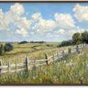 Vintage Spring Country Meadow Landscape Oil Painting Canvas Art Print, 32"x24", Framed, Ready to Hang - Impressionist Wildflower Field Wall Art for Farmhouse Decor in Living Room, Bedroom, Office (Whispering Wilderness)