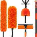 30FT High Reach Duster Cleaning Kit with 24FT Pole | 4-in-1 Tool Set with Universal Swivel Joint | High Ceiling Fan Cleaner, Microfiber Duster & Window Squeegee for Safe High-Reach Cleaning