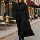 Sunny Spirit Women's Floral Boho Midi Dress 2025 Spring Fall Long Sleeve V Neck Chiffon A-Line Flowy Party Dresses (Black, L)