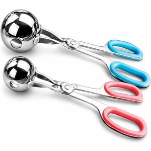 Meat Baller Tongs, 2-Pack Stainless Steel Meatball Maker with Detachable Anti-Slip Handles Non-Stick Food Scoop for Meatballs, Cake Pops, Cookie Dough, Ice Cream, and BBQ (1.38" & 1.78")