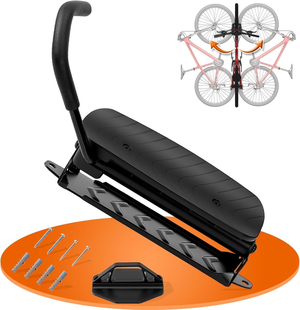 Hycline Swivel Bike Wall Mount: Bicycle Rack for Garage Organizer - Space-saving Wall Mounted Vertical Bike Hook Hanger - Heavy-duty Sturdy Storage Bike Rack for Home & Indoor - 1PC