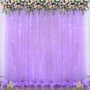 Lavender Tulle Backdrop Curtain with Led Lights for Wedding Baby Shower Girls 10ft X 8ft Lilac Lavender Sheer Backdrop Curtain for Birthday Party Bridal Shower Photoshoot Background Decorations