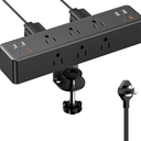 Flat Plug Desk Clamp Power Strip 10FT, 40W Total Fast Charging Station, Dual PD 20W USB C Ports, Desk Edge Mount Power Strip 9 AC Outlets 8 USB Ports(4 USB C) Surge Protector, Fit 1.7" Tabletop Edge