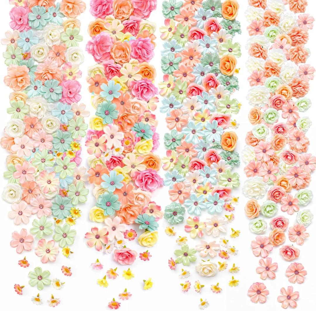 Geosar 120 Pcs Artificial Flowers Bulk Mini Silk Flower for Crafts Fake Small Flowers Heads Floral Arrangement Decor for Spring DIY Wreath Wedding Bouquet Decoration(Pastel Color,Elegant Style)
